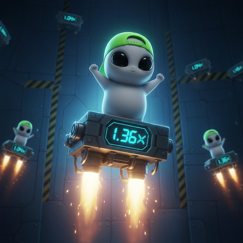 Cartoon alien climbing rocket-powered platforms in the Jumper game